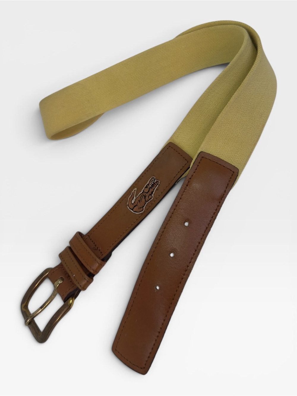 Lacoste Men's Brown Leather & Beige Canvas Belt size 34/85 - Picture 4 of 5